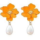 GUOXIAOMEI Pearl Bohemian Flower Earrings Floral Petal Flower Stud Earrings Jewelry for Women