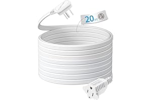TiFFCOFiO Flat Plug Indoor Extension Cord, 20 FT 3 Prong Extension Cord, 1 Grounded Outlet for Home, Office and Travel, 16AWG