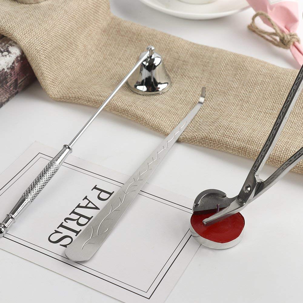 Queta Candle Wick Trimmer,Wick Dipper and Wick Cutter,Bell Snuffer Candle Care Kit Accessories Candle Cover Tool Stainless Steel (Silver 3PCS)