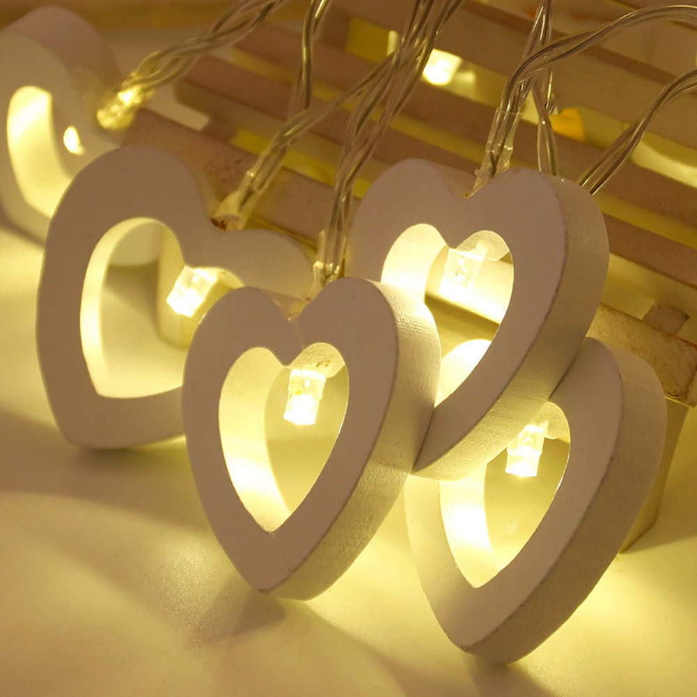 SCF2017 10-LED Warmwhite Wooden Heart String Lights Lamp Wedding Party Xmas Decoration