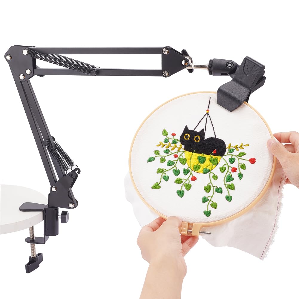 OLYCRAFT Black Embroidery Table Stand Kit 8mm Hole Hand Embroidery Stand Lap Folding Cross Stitch Stands Clamp Hand Embroider Hoop Holder 360 Rotated Embroider Holder Stands for Embroidery Hoops
