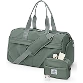 Gym Bag for Women Men, Sport Duffel Bag with Toiletry Bag & Shoe Compartment,Waterproof Travel Weekender Overnight Carry on Bag for Yoga with Trolley Sleeve, Green Set
