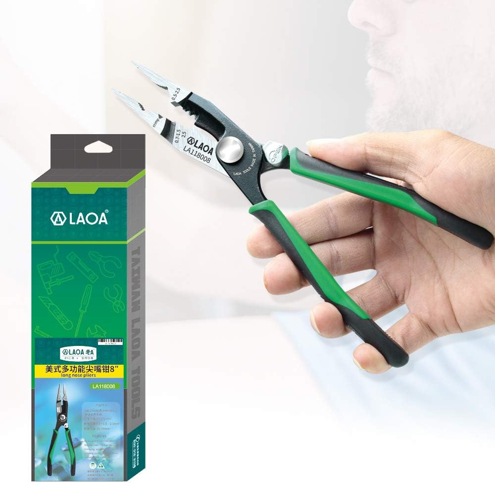 LAOA Needle-nose Pliers with stripper, wire cutter 8-Inch 6 in 1 Multi function 118008 - - 