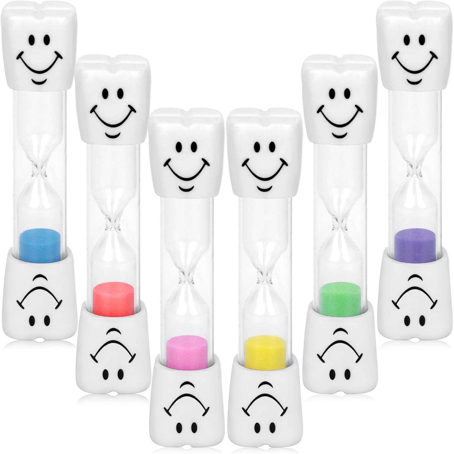 6 Stück Sanduhr Zähneputzen Kinder, Bunte Sanduhr Timer, Kleine Sanduhren 3 Minuten/2 Minuten, Zahnputzuhr Glas mit Smile, Farbige Sanduhren Set für Kinder