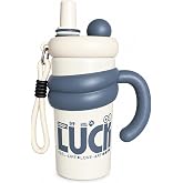 Insulated Water Bottle with Straw, 17.6 oz (520 ml), 316L Stainless Steel, Double-Wall Vacuum Insulation, Carrying Handle and Strap, Leak-Resistant Cover