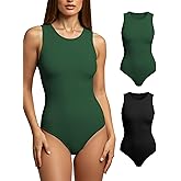 YOGINGO Women's 2 Piece Bodysuits Crew Neck Sleeveless Body Suits Racerback Halter Tank Top Going Out Leotards for Women