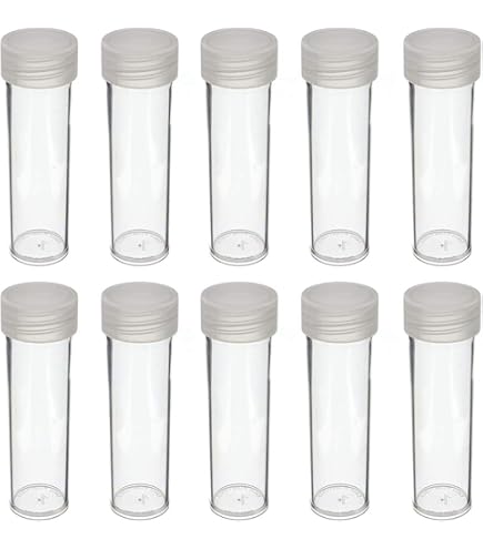 thumbnail image 2 of 100) BCW Brand Round Clear Plastic (Dime) Size Coin Storage Tube Holders With Screw On Lid 2 of 14