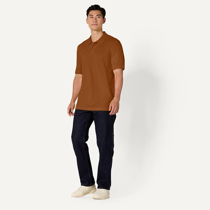 Polo en Piqué de Coton à Manches Courtes, Coupe Classique (Disponible en Grande Taille) Homme, Caramel, L