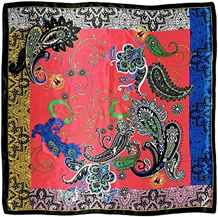 StarGo Silk Feeling Smooth Scarf Women’s Fashion Pattern Large Square Satin Headscarf Headdress Hair Wrapping Scarf Neckerchief 35 x 35 inches (Classic Cashew-Red)