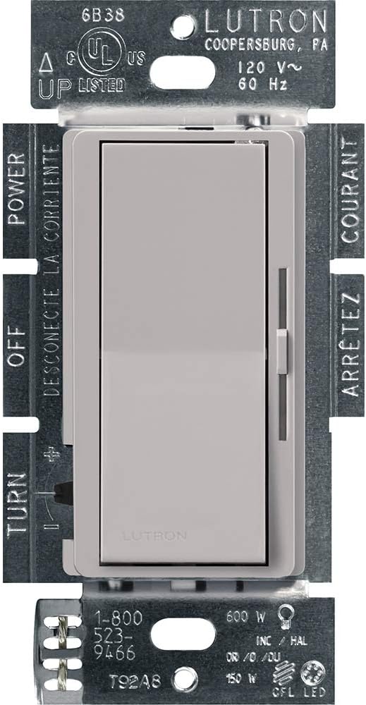 Lutron Diva LED+ Dimmer for Dimmable LED, Halogen and Incandescent Bulbs | Single-Pole or 3-Way | DVCL-153P-GR | Gray - Wall Dimmer Switches - 