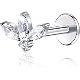 ENONTY Threadless Labret Studs Push-in Colorful CZ Labret Cluster Tragus Helix Conch Lobe Rook Cartilage Push Back Sleeper Piercing Jewelry Earring Stud 1pcs 16G 18G G23