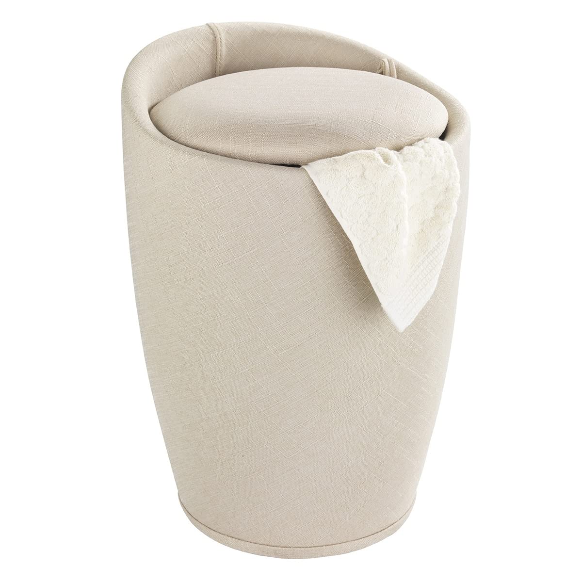 WENKO Bathroom stool Candy with linen look in beige, Polyester, 36 x 36 x 50.5 cm