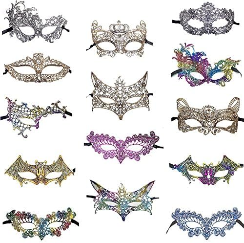 BAWASEEHI Sexy Lace Masquerade Masks for Women Venetian Style Eye Mask for Costume Ball Halloween Party (Multicolor,14 Pack)