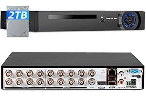 FUERS 16 Channel Security Recorder DVR,5MP 16CH Surveillance Video Recorder for Security Camera,5MP Hybrid 5-in-1 Camera DVR AHD/TVI/CVI/CVBS/IP with Human Detection,24/7 Recording(with 2TB Hard Drive)