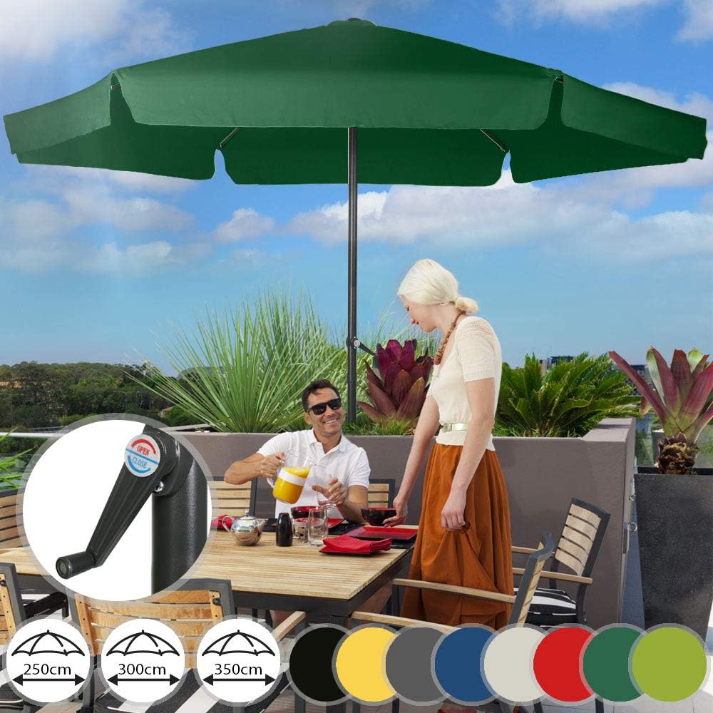 MIADOMODO Standard Garden Umbrella - 3.5 m Ø, UV Protection 30+, Water-Repellent Polyester, with Crank Handle, Choice of Colours - Patio, Outdoor, Sun Parasol, Sunshade