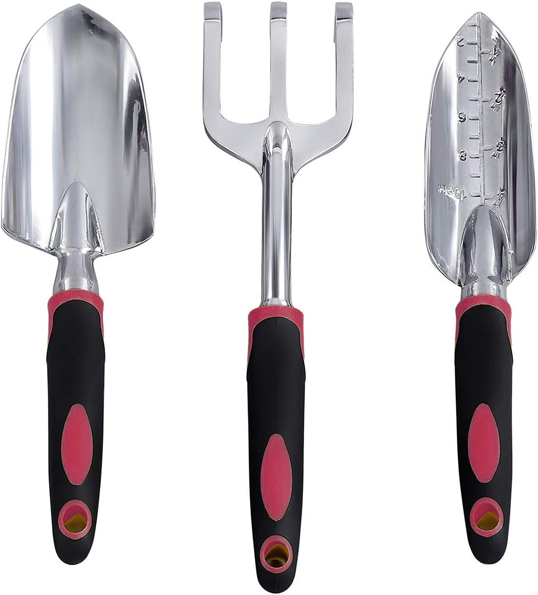 FANHAO Garden Tools Set, 3 Piece Aluminum Alloy Heavy Duty Gardening Gifts Hand Tool Set with Trowel & Spade, Ergonomic Handle Ideal for Men and Women - Black/Red