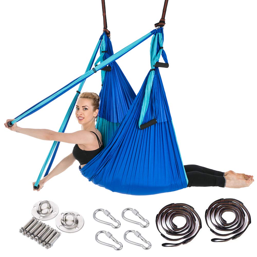 ARNTY Aerial Yoga Swing 6 Handles, Home Flying Yoga Swing,Aerial Yoga Hammock Ultra Strong Antigravity Yoga Hammock for Improved Yoga Inversions (Blue&Light Blue)