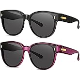 RSQQAV Polarized Fit Over Glasses Sunglasses for Women Stylish Large Cover Round UV400 Cat Eye Shades for go out Driving