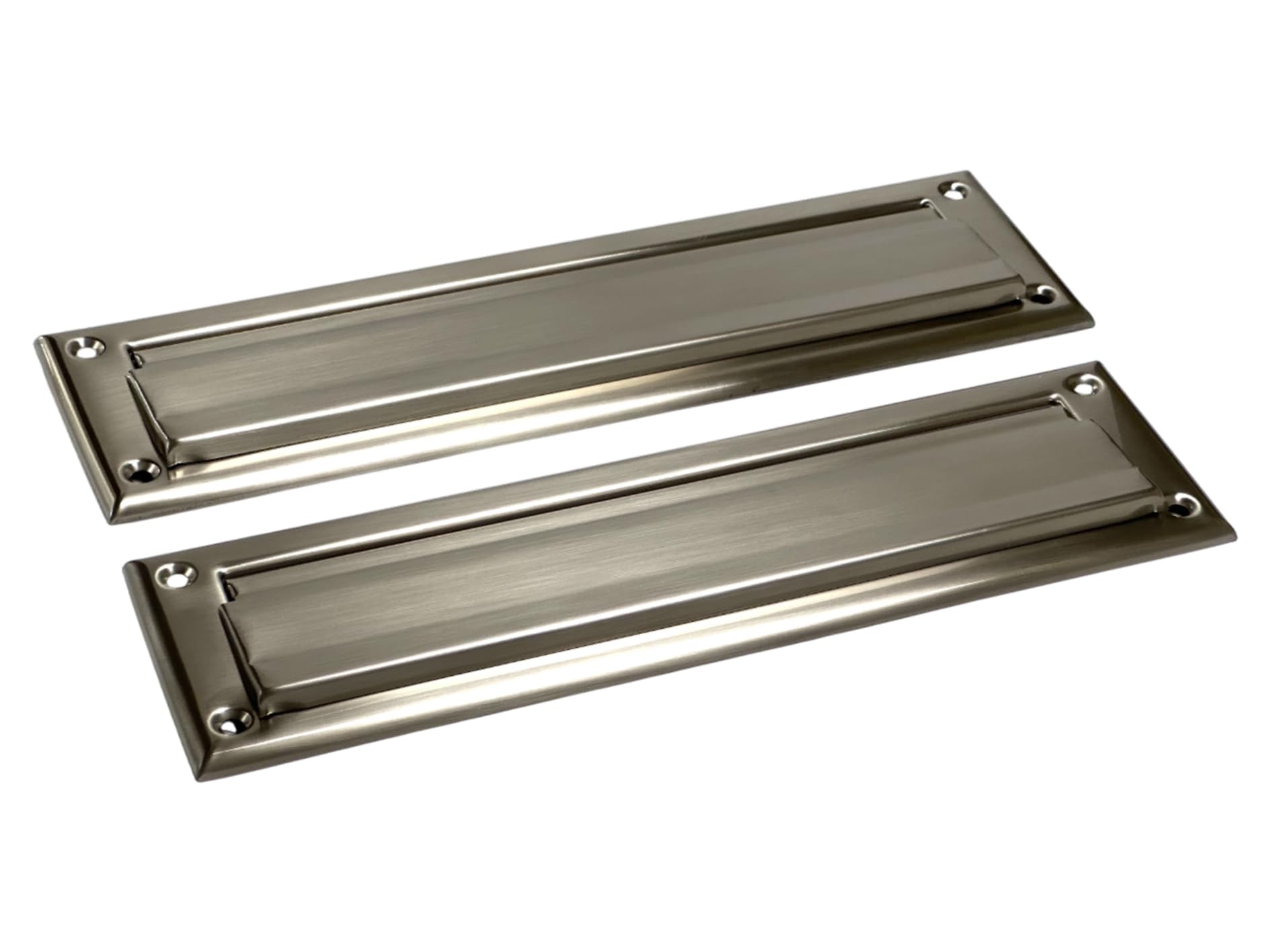 QCAA Solid Brass Mail Slot, with Solid Brass Interior Back Plate, 13" x 3.625", Satin Nickel, 1 Pack, Made in Taiwan