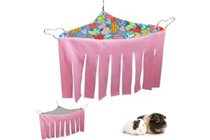 RIOUSSI Guinea Pig Hideout Hideaway Corner Fleece Toys Cage Accessories with Reversible Sides, Heart/Gray+Pink x 1 Curtain