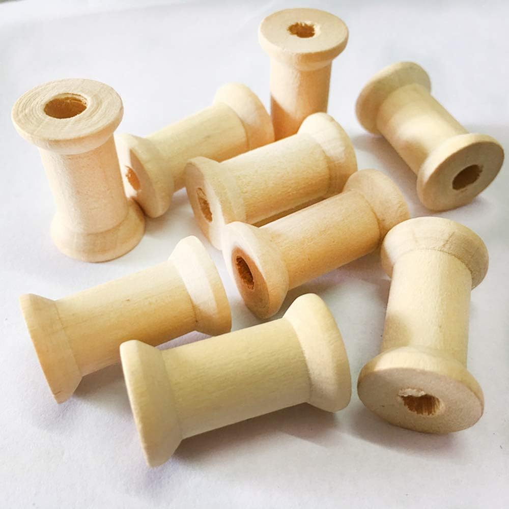 Lyanther 20 Pieces Unfinished Wooden Spools Thread Bobbins Cord Wire Coils Sewing Notions 27mmX16mm