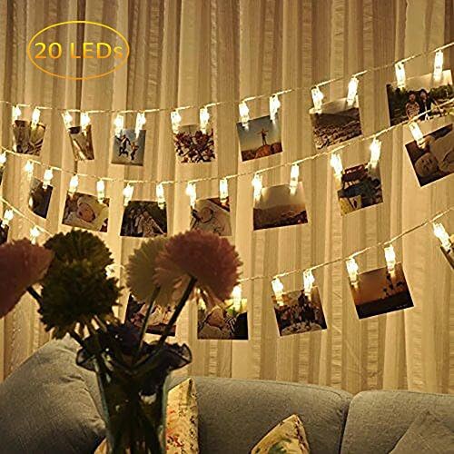 Luxanna Photo Clip String Lights 20 LED, Wedding Decorations, Party, Xmas Lights, For Decoration and Hanging Photos, Artworks, Cards, 16.4Ft, USB Powered.