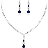 EleQueen Wedding Cubic Zirconia Pendant Necklace Teardrop Dangle Earrings Set for Women, Bridal CZ Jewelry Set Gift for Bride Bridesmaid