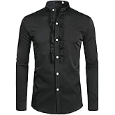 ZEROYAA Mens Slim Fit Long Sleeve Tuxedo Dress Shirts/Prom Performing Shirts