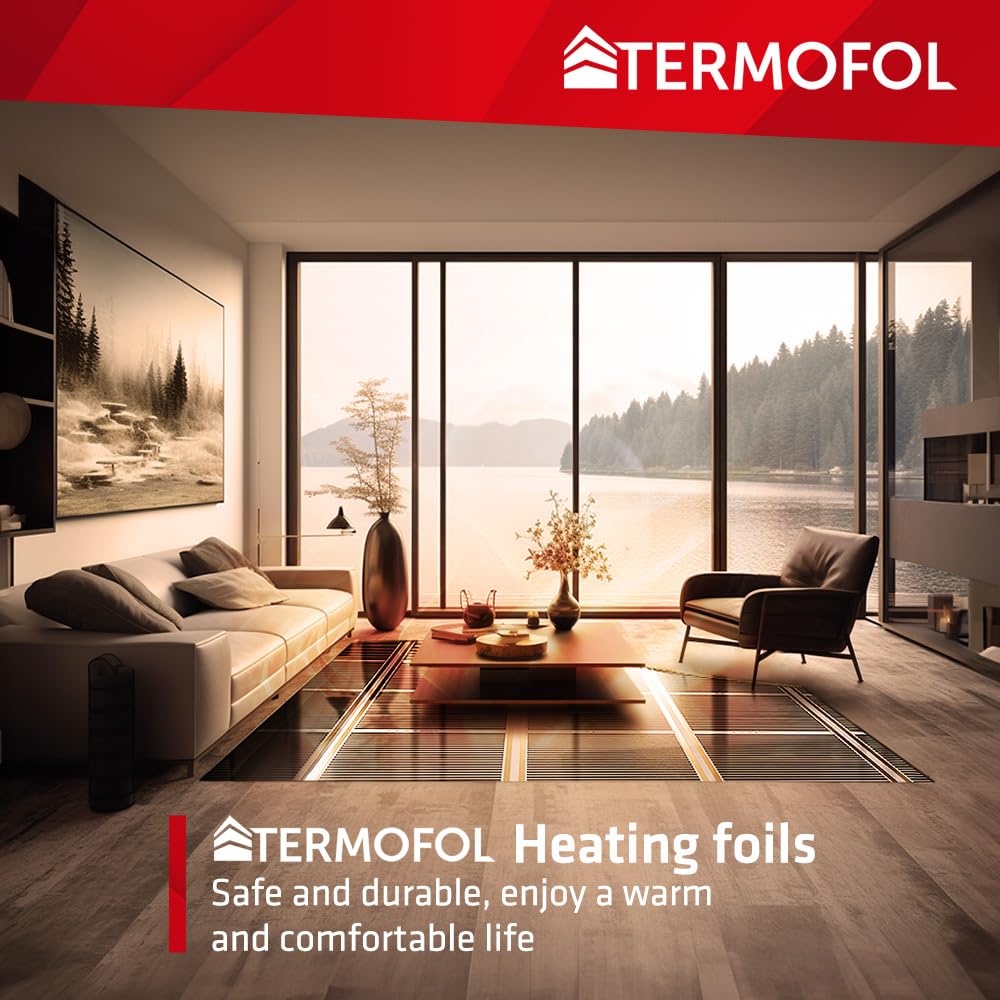 Termofol Elektrische Fußbodenheizung Heizfolie 230V - mit Thermostat H6 - Leistung 140 W/m2 - Oberfläche 12m² - Fussbodenheizung Elektrisch Komplettset fur Fußboden-, Wand- oder Deckenheizung 6
