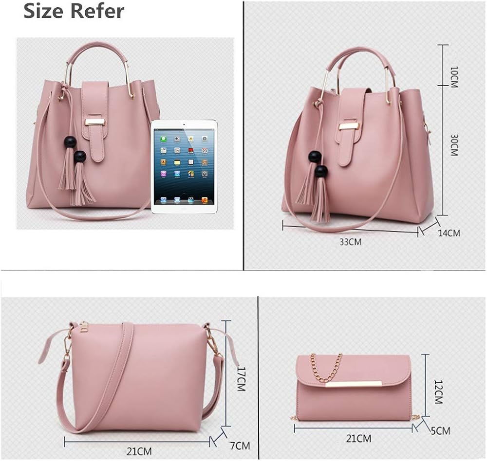 AlwaySky Women Soft PU Leather Handbag 3Pcs Set Tote Shoulder Bag Clutch Purses Set (Pink), 1 - Image 5