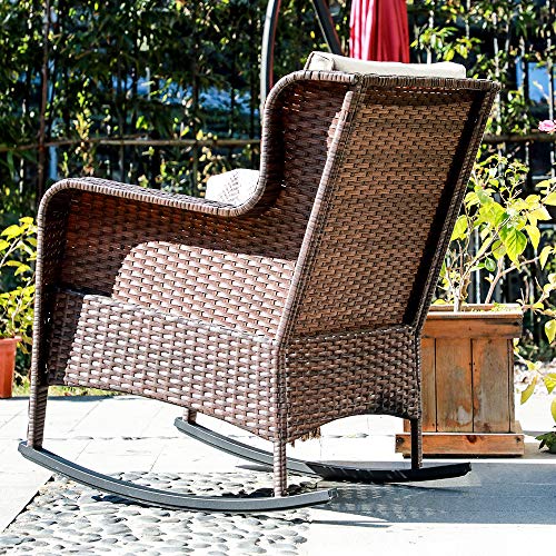 SUNSITT Outdoor Resin Wicker Rocking Chair with Olefin Cushions, Patio
