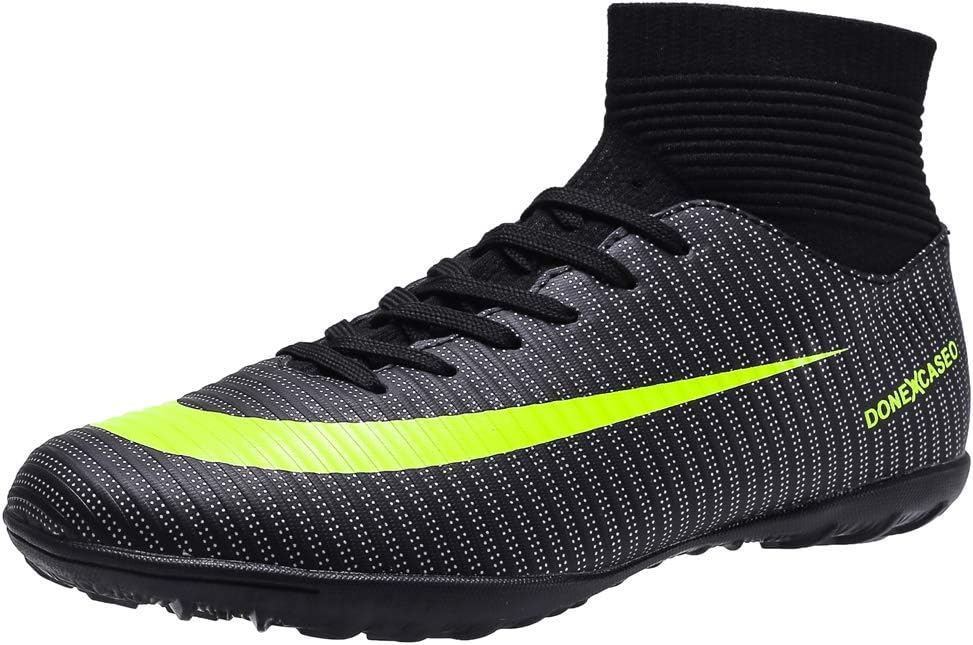 DoneXcaseo CR Indoor Soccer Shoes for Boys - Soccer Shoes High Tops Turf Outdoor - High Ankle Boots AG Ground Outdoor - Indoor Soccer Shoes High Tops Big Kids Black