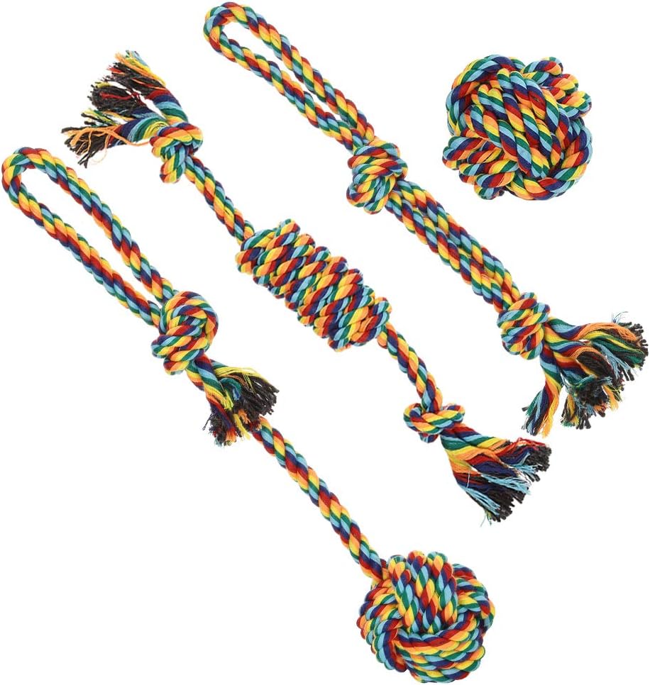 Yumi V Dog Chew Toys Set, 4 Packs Rope Dog Interactive Toy Braided Cotton Knot Rope Chew Toys Pet Dog Indestructible Chew Teething Teeth Cleaning Toys for Puppy & Medium Dogs