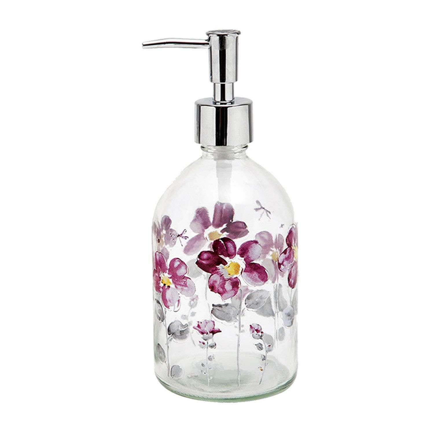 Photo 1 of 17oz Flower Glass Soap Dispenser Bottle with Plastic Pump