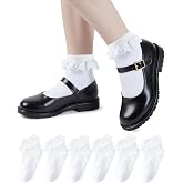 HONGTEYA 6 Pairs Cotton Girls Socks Ruffle Kids Crew Ankle School Uniform