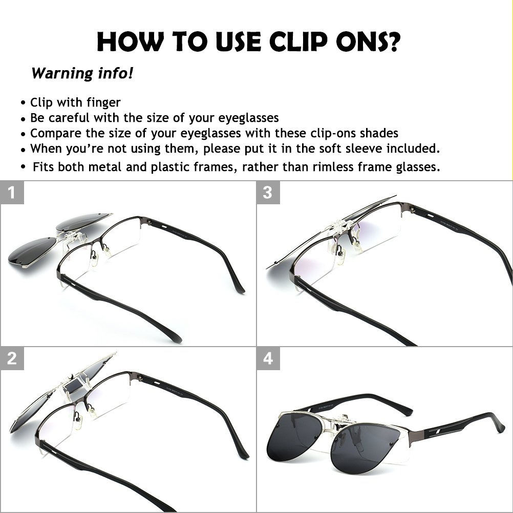 WELUK Polarized Clip-on Flip up Cat Eye Sunglasses Metal Frame for Prescription Glasses