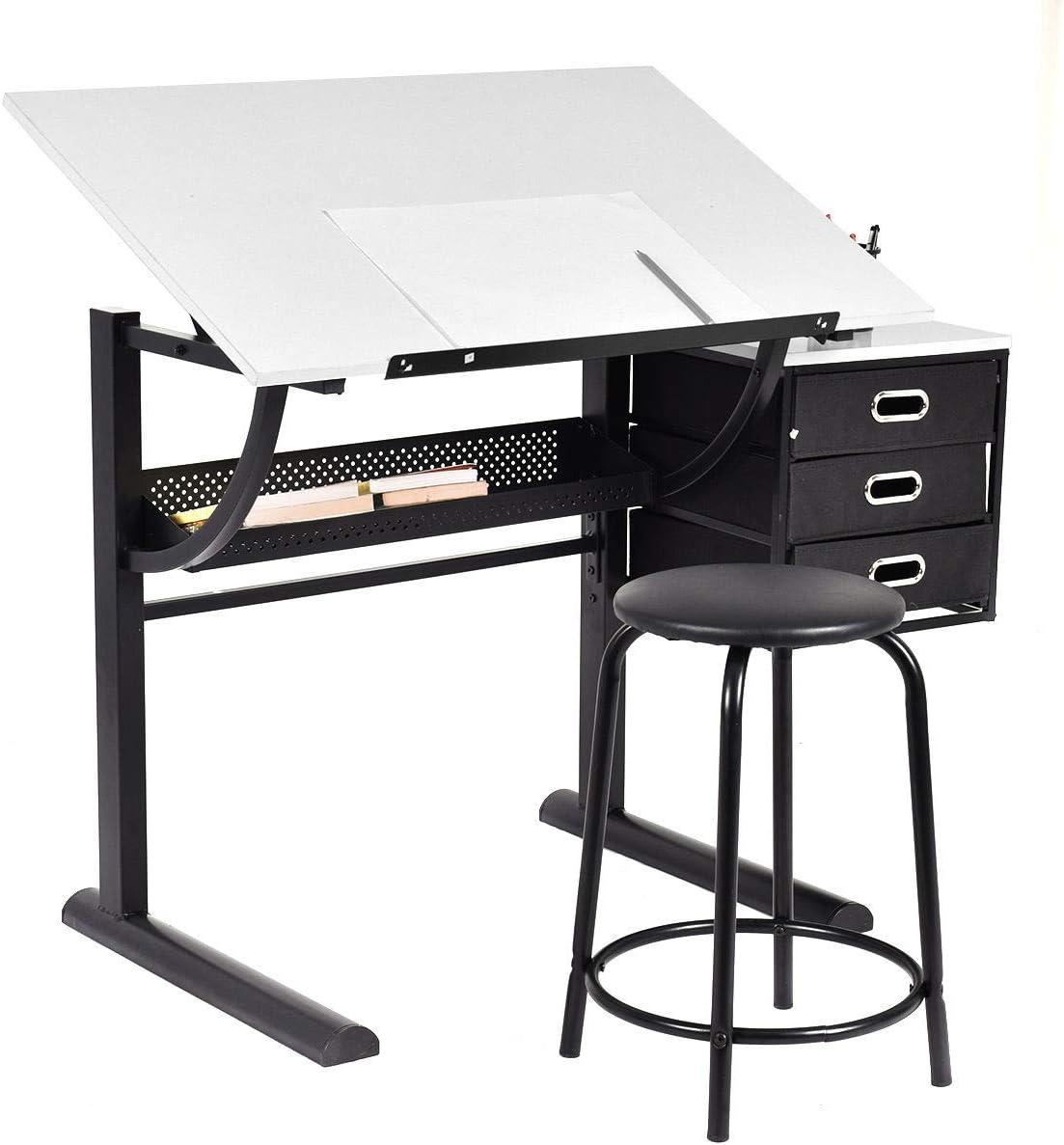 Adjustable Drafting Table Art & Craft Drawing Desk w/Stool