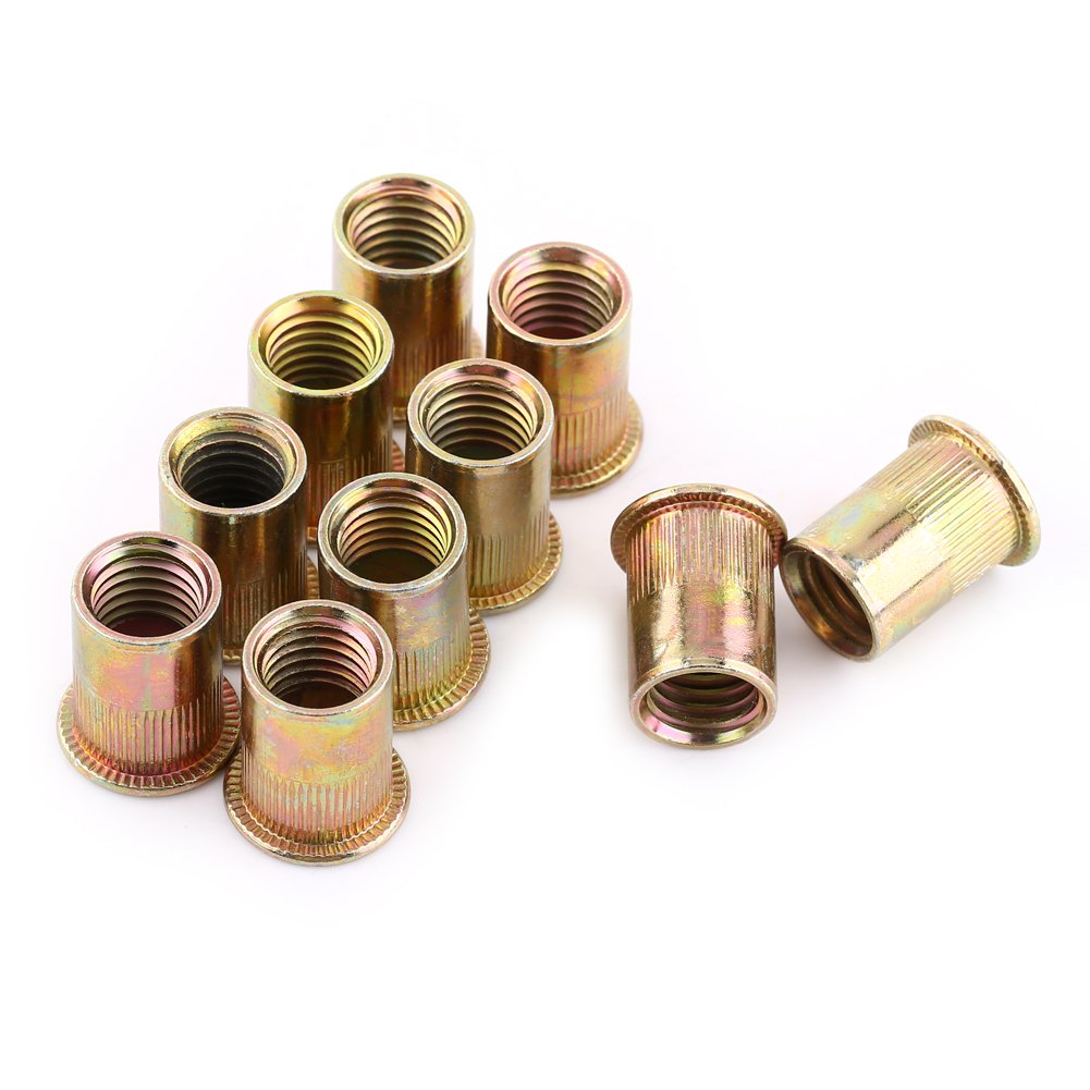 100pcs Carbon Steel Rivet Nuts, M4 Zinc Plated Steel Flat Head Threaded Insert Rivet Nut for Metal Sheets Pipes and Other Manufacturing Industries(M4(100 pcs/Pack))