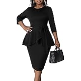 FANDEE Plus Size Women's Church Dresses Vintage Bodycon Elegant 3/4 Sleeve Pencil Dress