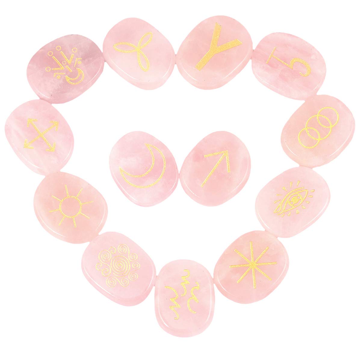 KYEYGWO Rose Quartz Witches Runes Set, Rune Stones with Engraved Gypsy Wiccan Pagan Symbol for Divination Meditation Healing — image 1