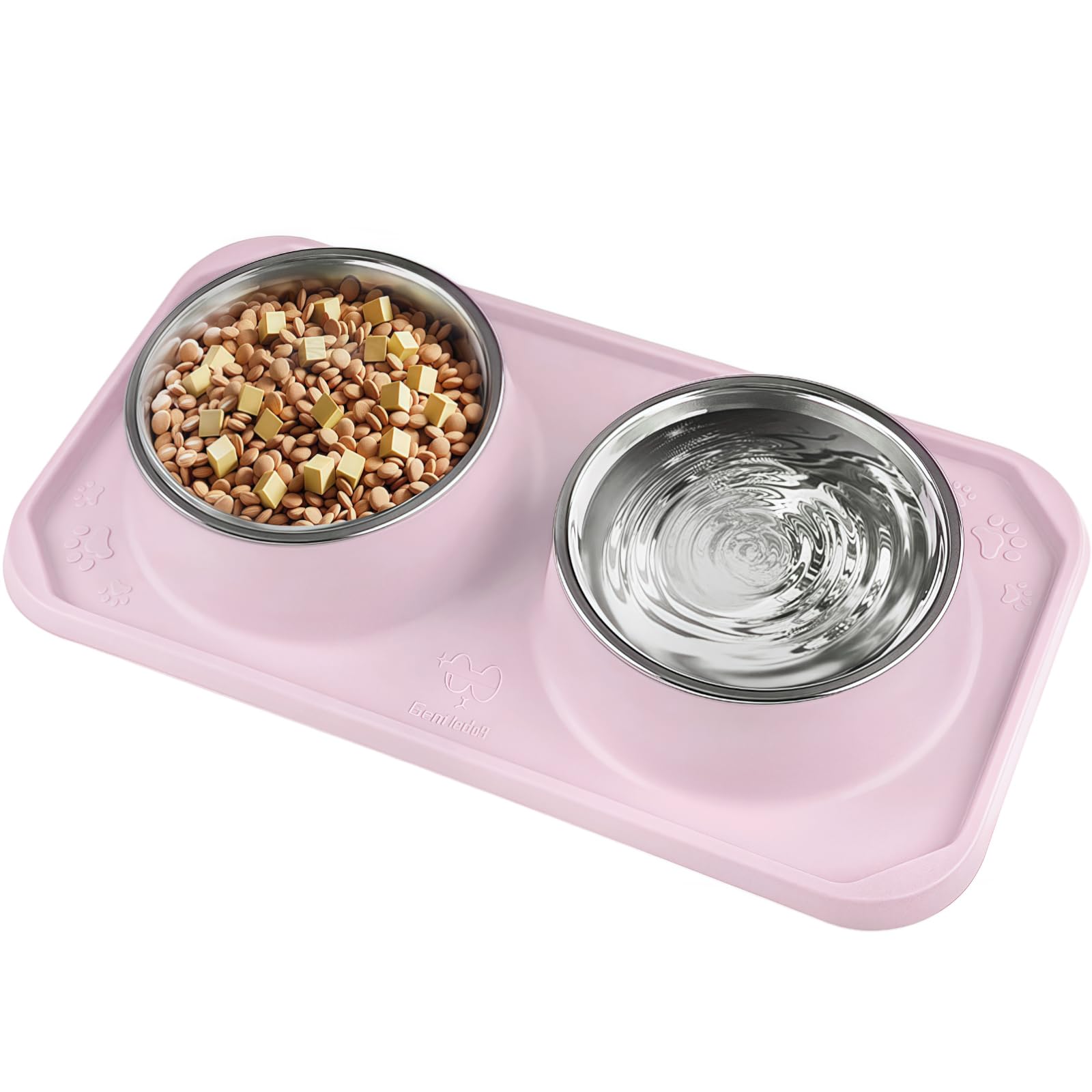 Photo 1 of Gentledog Cat Bowls for Food and Water,Premium Removable Stainless Steel Double Bowls with Non-Slip Bottom & Elevated Stand for Pet and Small Dogs,Upgrade Non-Spill Cat Food Bowls (Light Pink)