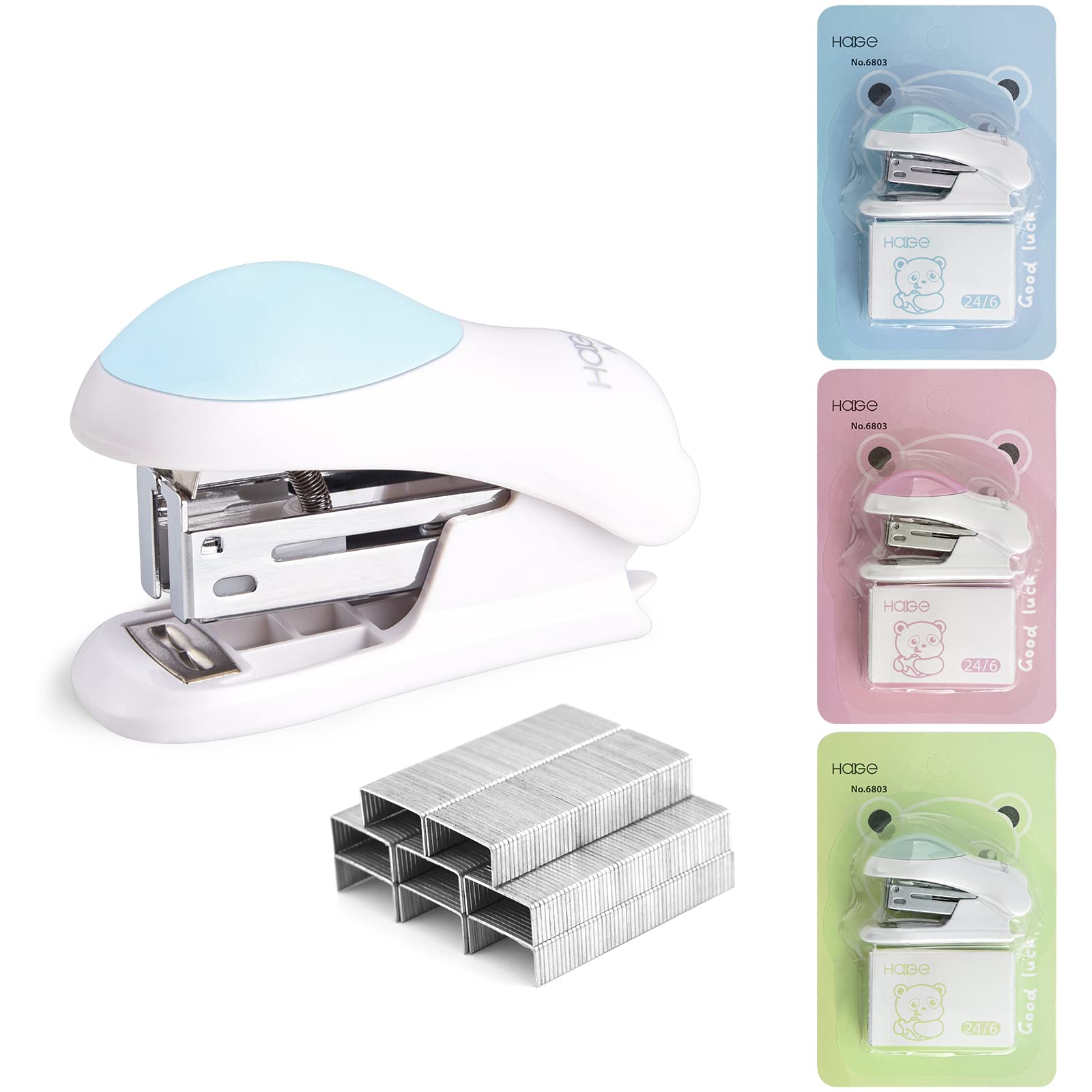 NEBURORA Mini Effortless Desktop Staplers with 400 Standard 24/6 Staples, 2-24 Sheet Capacity, Includes Built-in Staple Remover, Cute Stapler Gift for Student and Office Use, 3 Colors Options