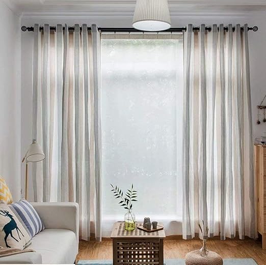 Amazon Com Leadtimes Grey Striped Bedroom Sheer Curtains 96 Inch