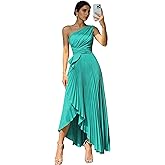 MRLYOUTH One Shoulder Pleated Evening Gowns High-Low Asymmetric Satin Long Formal Wedding Guest Dresses