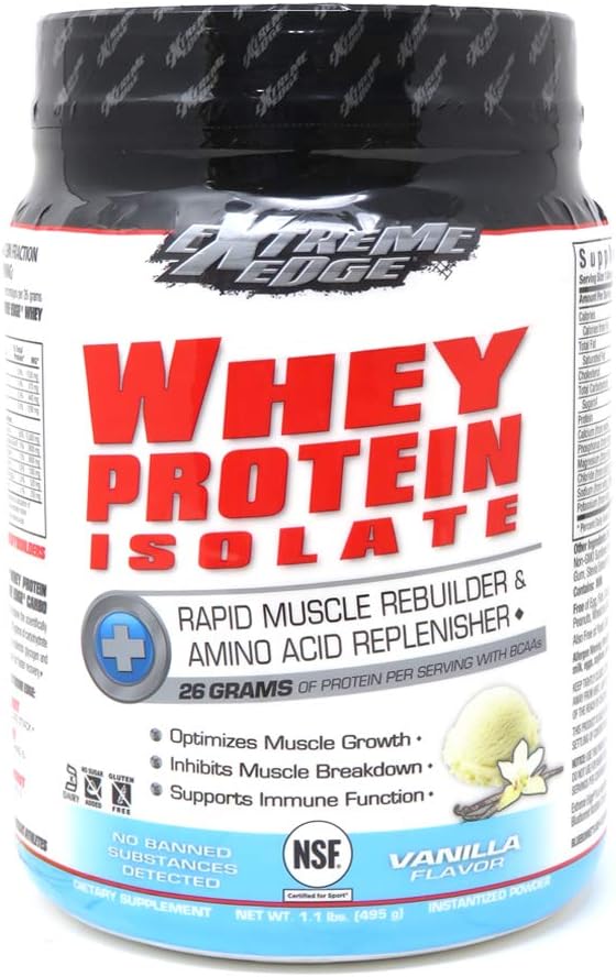 Bluebonnet Nutrition Extreme Edge Whey Protein Isolate Powder Vanilla Flavor, 1.1 Pound
