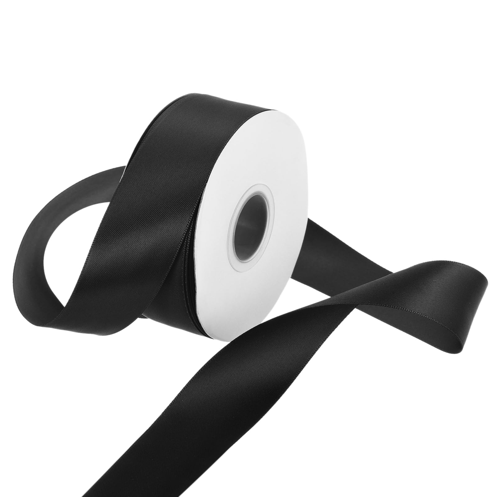 Rebower 32mm Satin Ribbon 23m Thick Double Face Grosgrain Silk Ribbon, [for Gift Wrapping, Hair Bows, Wedding, Cake, Flower] - 25 Yard/75ft/Black