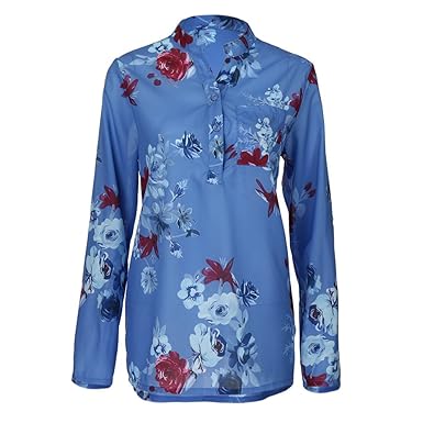 VJGOAL Damen Pullover, Damen Übergröße Bluse Mode Chiffon Drapierte Bluse Blumen Lange Tunikabluse Mode Trend Reifen Bluse
