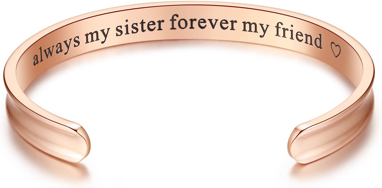Milamiya 'Always My Sister Forever My Friend' Grooved Cuff Bangle Bracelet, Jewelry Gifts for Sister, Friendship