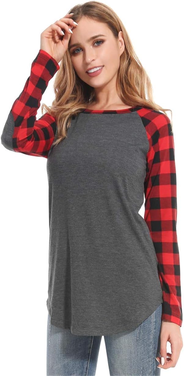 Buffalo Plaid Shirt Womens Plus Size Long Sleeve Elbow Patch Tunic Tops