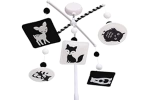 VLOKUP Montessori Mobile, Black and White Mobile for Baby with Music Box - Woodland Baby Crib Mobile for Boys Girls, High Contrast Baby Mobile for Crib with Bear, Deer, Fox, Owl & Raccoon